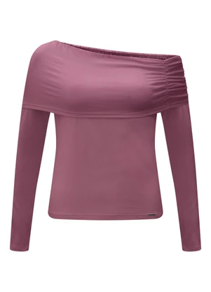 Lunender - Blusa de Mangas Longas com Sobreposição Bordo - LUNENDER