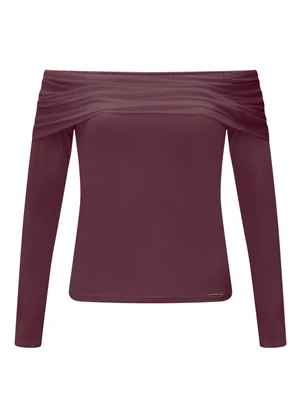 Lunender - Blusa de Mangas Longas com Sobreposição Bordo - LUNENDER