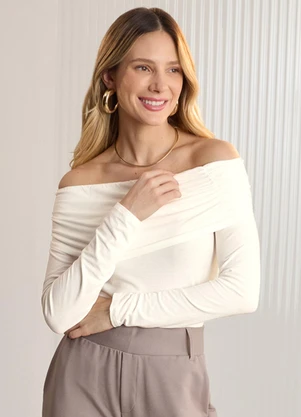 Lunender - Blusa de Mangas Longas com Sobreposição Off White - LUNENDER