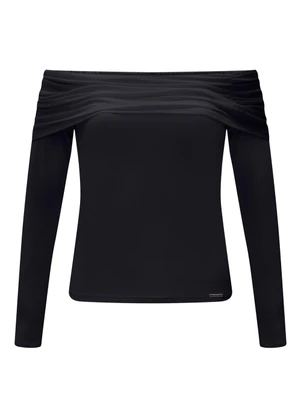Lunender - Blusa de Mangas Longas com Sobreposição Preto - LUNENDER