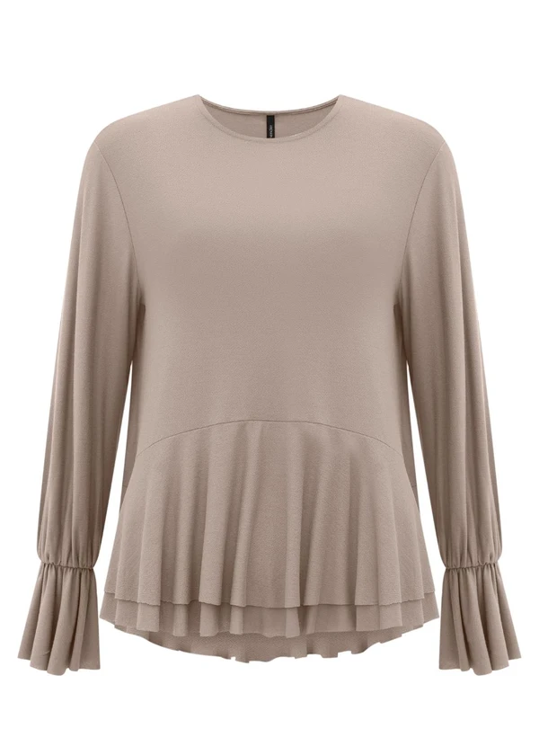 Lunender - Blusa de Mangas Longas em Malha Crepe Cinza