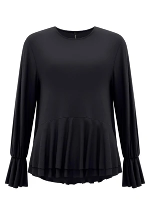 Lunender - Blusa de Mangas Longas em Malha Crepe Preto - LUNENDER