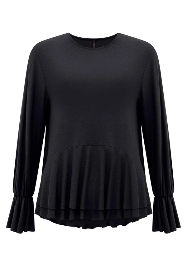 Lunender - Blusa de Mangas Longas em Malha Crepe Preto