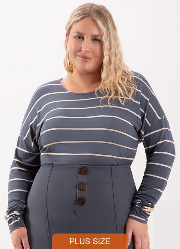 Lunender Mais Mulher - Blusa de Mangas Longas em Malha Listrada Azul