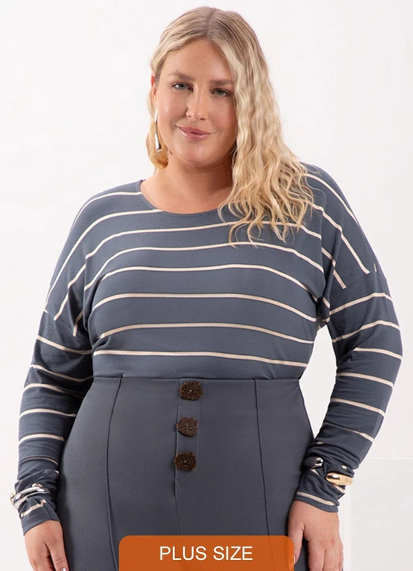 Lunender Mais Mulher - Blusa de Mangas Longas em Malha Listrada Azul