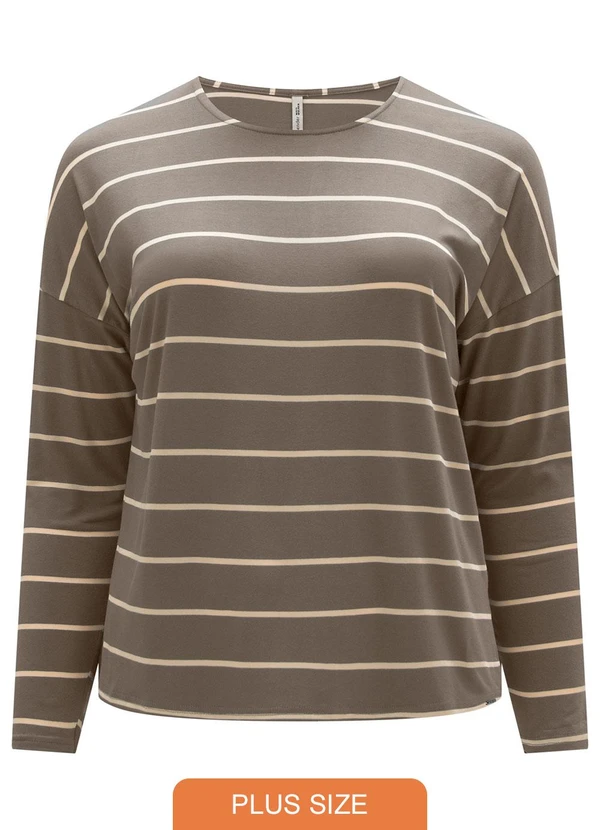 Lunender Mais Mulher - Blusa de Mangas Longas em Malha Listrada Marrom