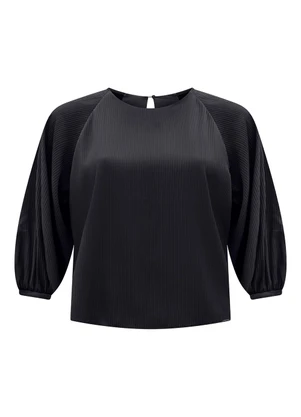 Lunender - Blusa de Mangas Longas em Tecido Plissado Preto - LUNENDER