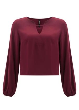 Lunender - Blusa de Mangas Longas em Viscose Bordo - LUNENDER