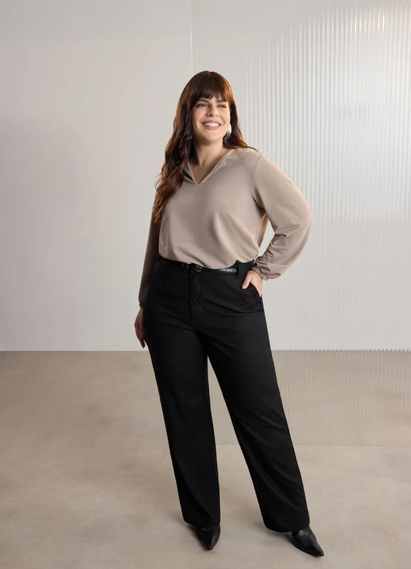 Lunender Mais Mulher - Blusa de Mangas Longas Plus Size em Malha Cinza