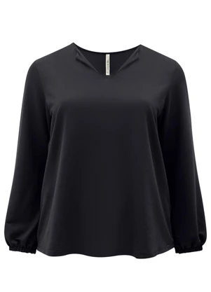 Lunender Mais Mulher - Blusa de Mangas Longas Plus Size em Malha Preto - LUNENDER MAIS MULHER