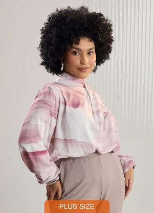 Lunender Mais Mulher - Blusa de Mangas Longas Plus Size Gola Alta Bordo - LUNENDER MAIS MULHER