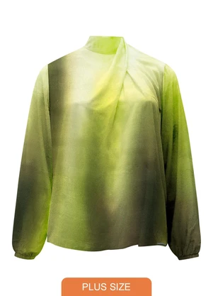 Lunender Mais Mulher - Blusa de Mangas Longas Plus Size Gola Alta Verde - LUNENDER MAIS MULHER