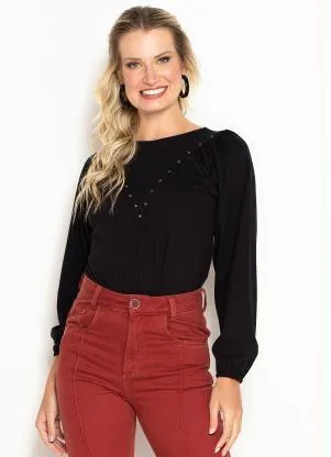 Maria Filó - Blusa de Moletom Manga Longa Metal Estrela Preto - MARIA FILÓ