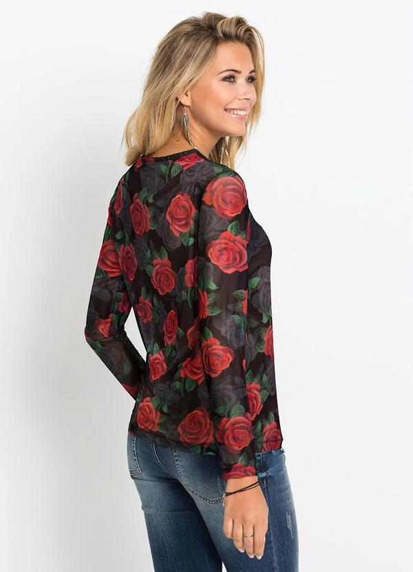 Outlet - Blusa de Tule Floral Preta 2