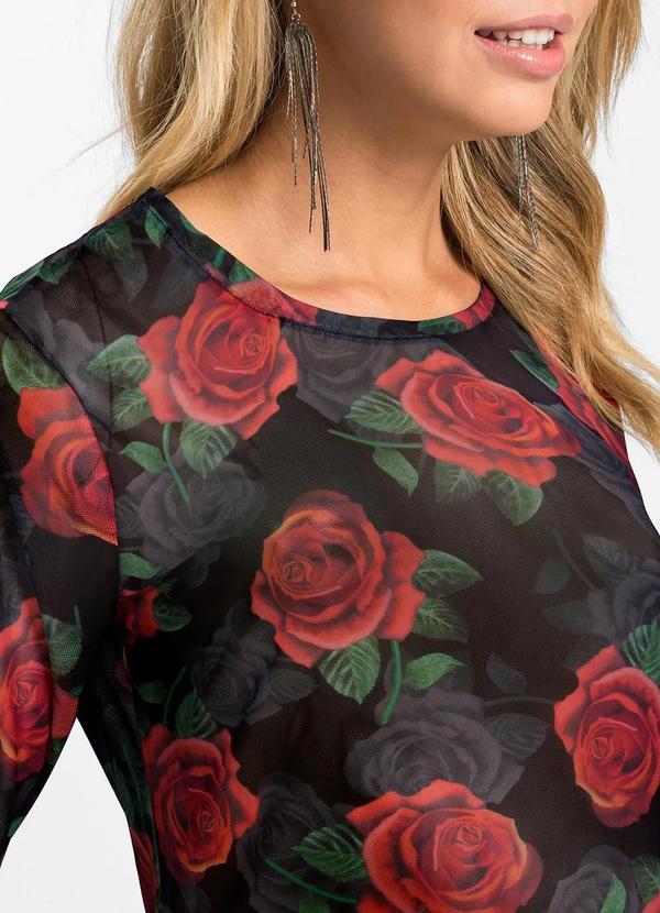 Outlet - Blusa de Tule Floral Preta 3