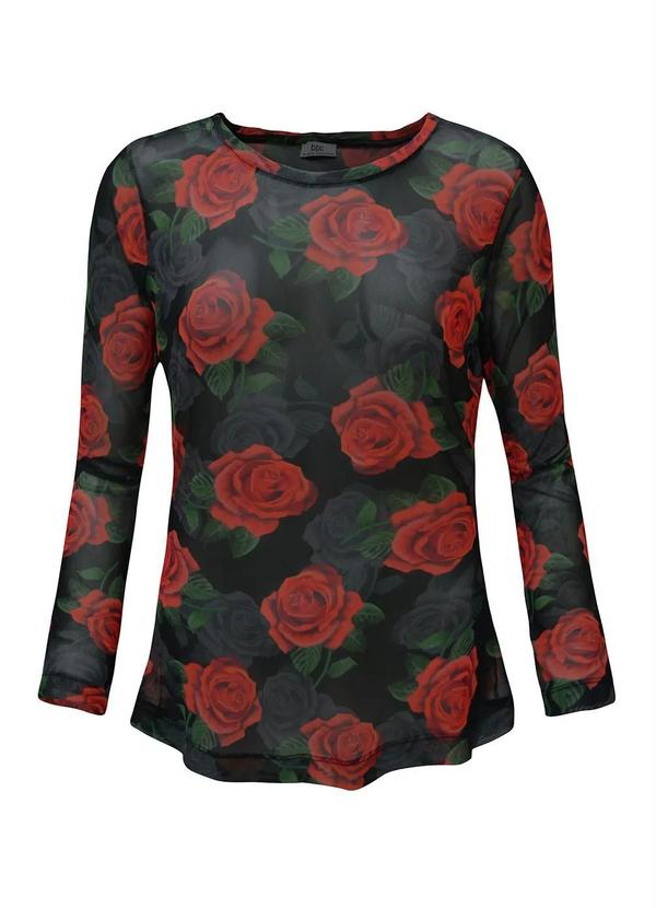 Outlet - Blusa de Tule Floral Preta 4