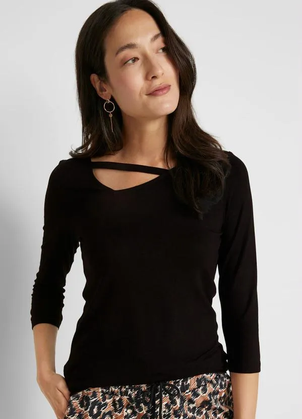 bonprix - Blusa Decote Assimétrico Preta