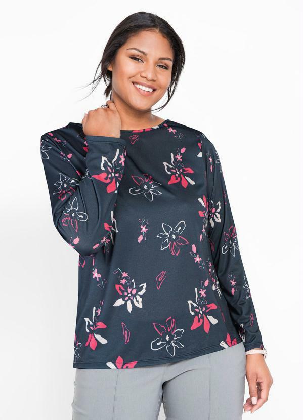 Outlet - Blusa Decote Canoa Manga Longa Floral Line