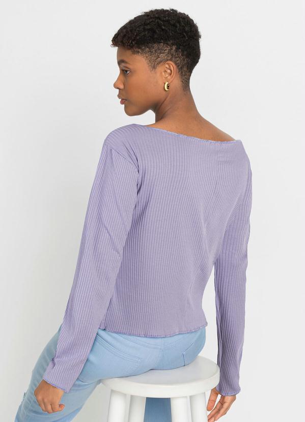 Outlet - Blusa Decote Canoa Manga Longa Lilás 5