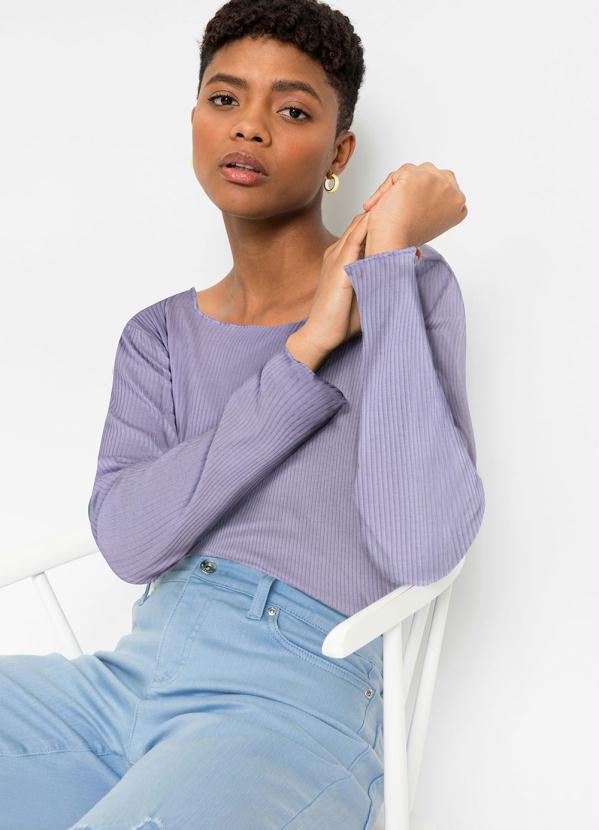 Outlet - Blusa Decote Canoa Manga Longa Lilás 4