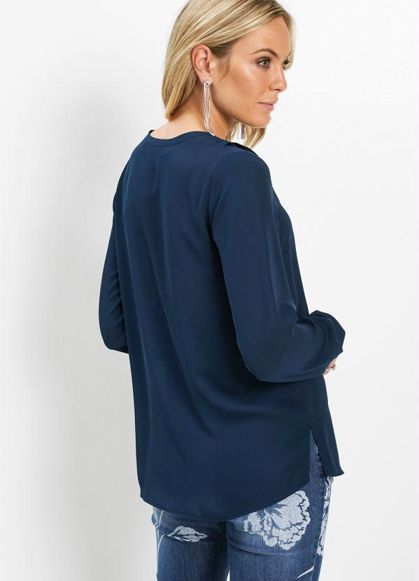 Outlet - Blusa Decote com Babados Azul Marinho 2