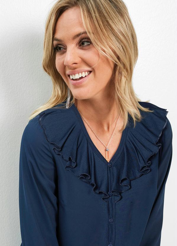 Outlet - Blusa Decote com Babados Azul Marinho 3