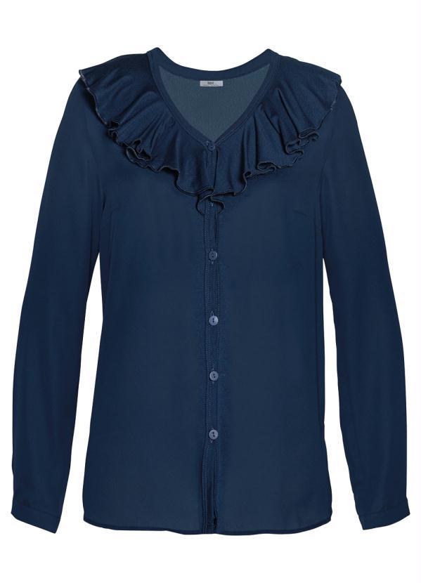 Outlet - Blusa Decote com Babados Azul Marinho 5