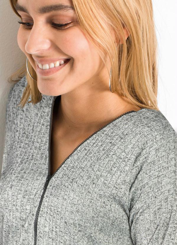 Queima Estoque - Blusa Decote com Zíper Alongada Cinza 4