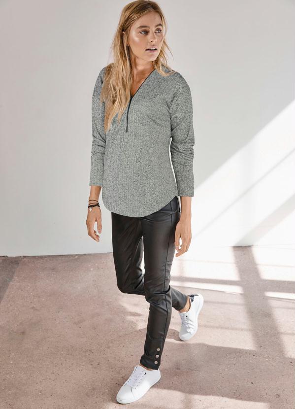 Queima Estoque - Blusa Decote com Zíper Alongada Cinza 3