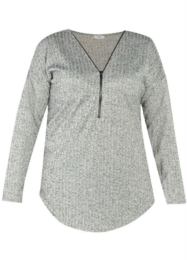 Queima Estoque - Blusa Decote com Zíper Alongada Cinza 2