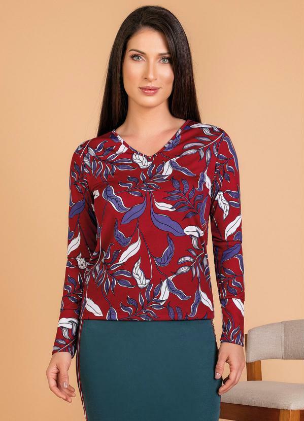 Outlet - Blusa Decote em V Floral Moda Evangélica