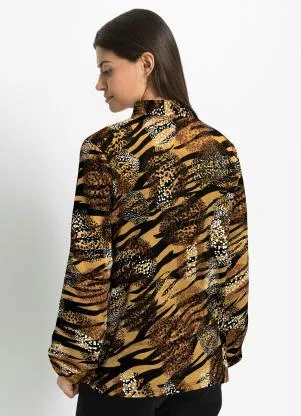bonprix - Blusa Decote Gravata Animal Print Preto - BONPRIX