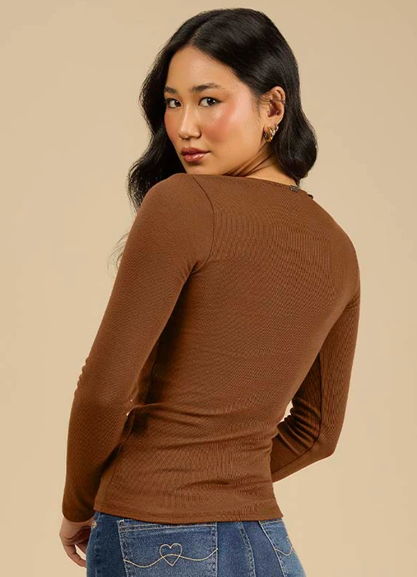 Angel - Blusa Decote Quadrado Manga Longa Marrom 2