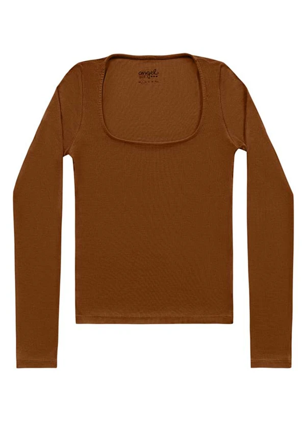 Angel - Blusa Decote Quadrado Manga Longa Marrom 3