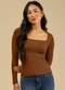 Angel - Blusa Decote Quadrado Manga Longa Marrom - variação: Marrom