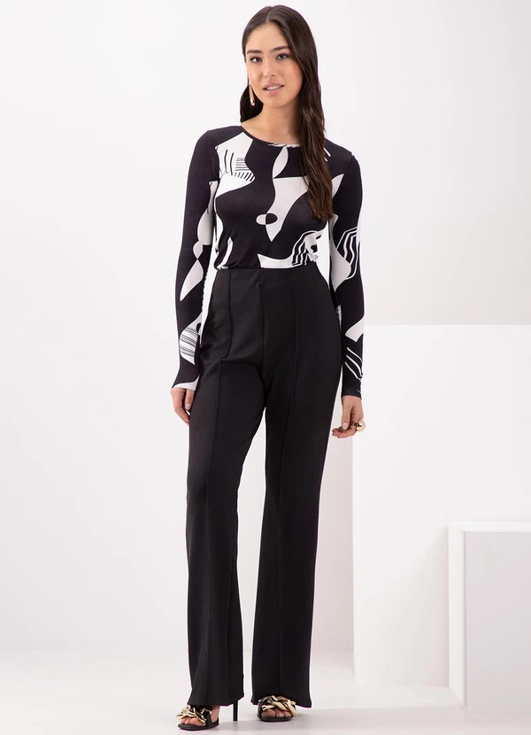 Lunender - Blusa Decote Redondo em Malha Estampada Preto 3