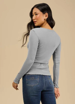 Angel - Blusa Decote Redondo M/Longa Basic Cinza - ANGEL