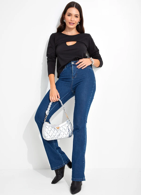 bonprix - Blusa Decote Redondo Manga Longa Preta 3