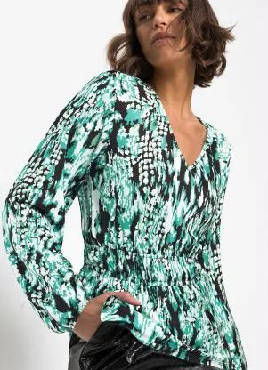 bonprix - Blusa Decote V Abstrato Verde - BONPRIX