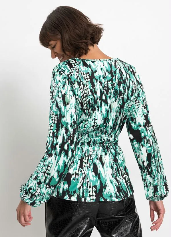 bonprix - Blusa Decote V Abstrato Verde 2