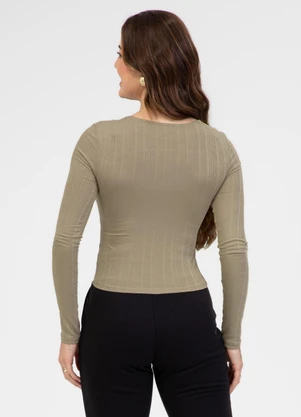Habana - Blusa Decote V em Canelado Marrom Claro - HABANA
