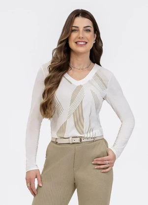 Habana - Blusa Decote V em Misturinha Off White - HABANA
