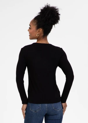 Habana - Blusa Decote V em Misturinha Preto - HABANA