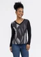 Habana - Blusa Decote V em Misturinha Off White - variação: Preto
