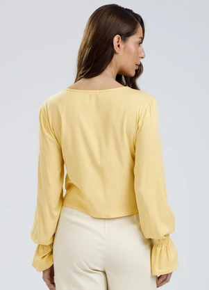 Gris - Blusa Decote V em Viscose Amarelo Claro - GRIS