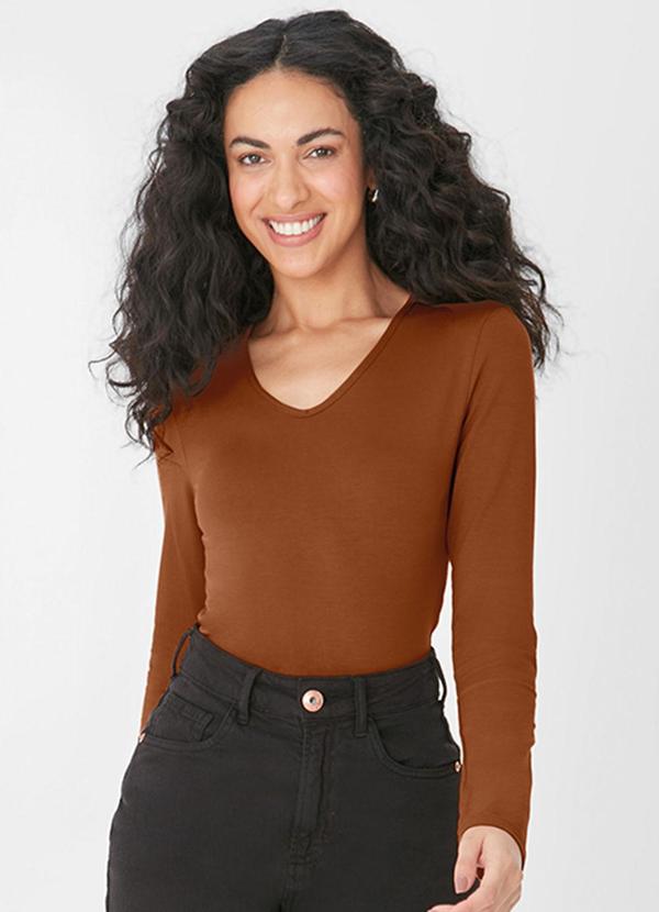 Malwee - Blusa Decote V em Viscose Feminino Marrom