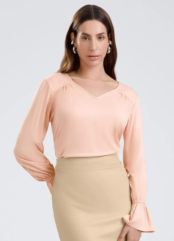 Gris - Blusa Decote V em Viscose Laranja