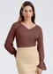 Gris - Blusa Decote V em Viscose Laranja - variação: Marrom Escuro