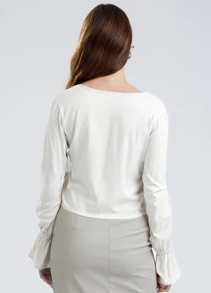 Gris - Blusa Decote V em Viscose Off White - GRIS