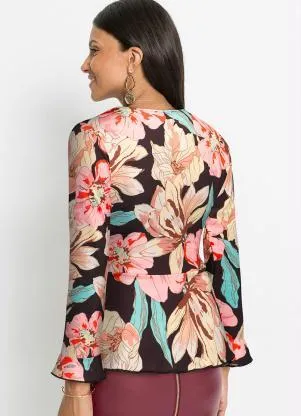 bonprix - Blusa Decote V Floral Dark - BONPRIX